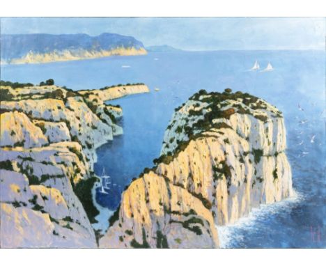 Uwe Herbst (Köln 1952). Calanques bei Cassis. Acryl/Lw. 100 x 140 cm. Ungerahmt. R. u. monogr. UH, verso bet.   - Deutscher L