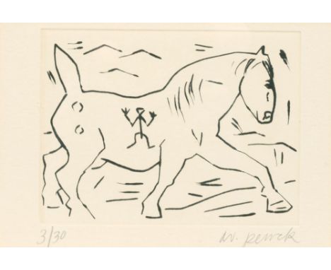 A. R. Penck (Dresden 1939 - Zürich 2017), eigentl. Ralf Winkler. Pferd. Kaltnadel. 15 x 19,5 cm. R. u. mit Bleistift sign. ar