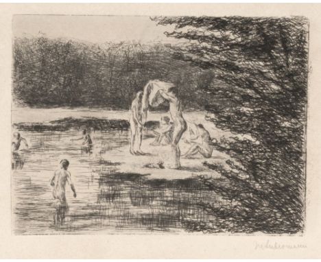 Max Liebermann (Berlin 1847 - Berlin 1935). Badende Knaben. 1896. Radierung. 14 x 18,5 cm. Ungerahmt. R. u. mit Bleistift sig