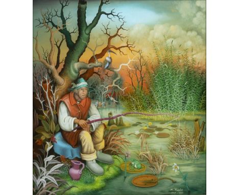 Mijo Kovacic (Gornja Sum 1935). Angler. 1989/90. Hinterglasmalerei. 76 x 68 cm. R. u. sign. und dat. Kovacic 1989-1990. Min. 