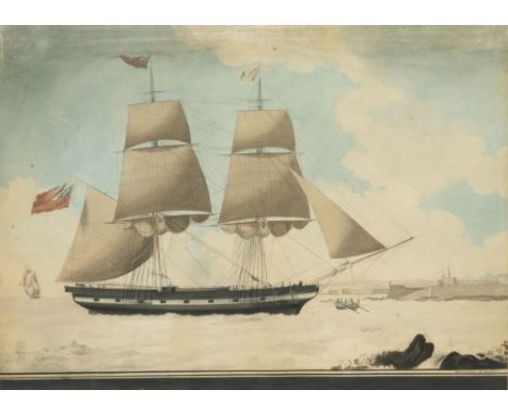 Nicolas Cammillieri (Vittoriosa/Malta 1773 - Vittoriosa/Malta 1860). Die Brigg George Canning. 1834. Aquarell. 53,5 x 57,5 cm