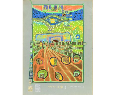 Friedensreich Hundertwasser (Wien 1928 - vor Australien 2000). Street for Survivors. 1971. Farbsiebdruck und Metallprägung. 5