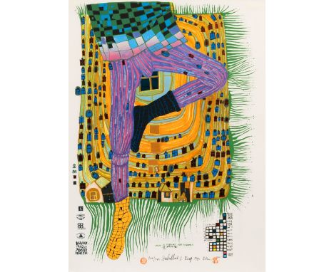 Friedensreich Hundertwasser (Wien 1928 - vor Australien 2000). In Gamba. Farbsiebdruck, Farbfotolithographie und Metalldruck.