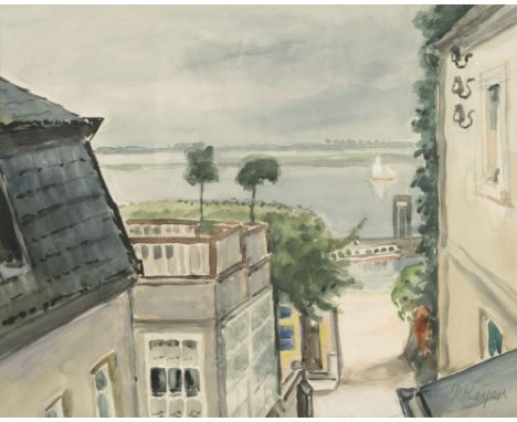 Paul Kayser (Hamburg 1869 - Donaueschingen 1942). Blick auf die Elbe bei Blankenese. Aquarell und Bleistift. 34 x 43 cm. R. u