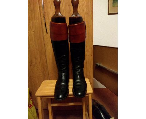 Pair of mahogany topped hunting boots, with trees by Maxwell of London, approximately size 7.&nbsp; Length of sole 10.75 inch