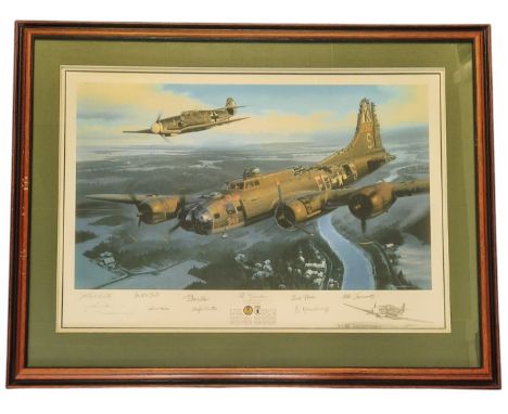 The Guardian WWII multi signed print  38x30 inch overall mounted and framed Victory Remarque edition 8/15 signatures include 