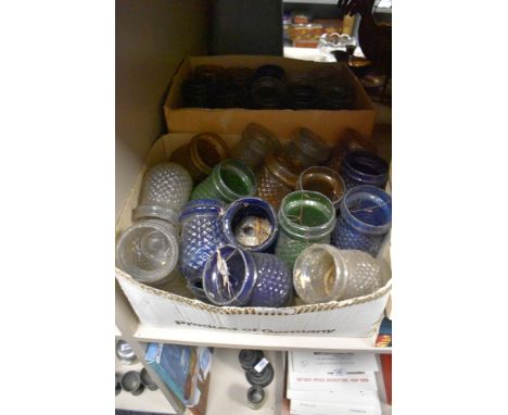 A good selection of Victorian colour glass light and candle shades