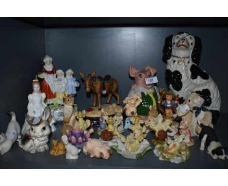 A selection of ceramic figures and figurines including Yardley Lavender figure base