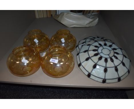 A selection of glass lustre light shades and tiffany style light shades