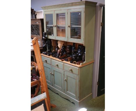 Country House Pine Painted &amp; Glazed Dresser With Drawer &amp; Cupboard Base