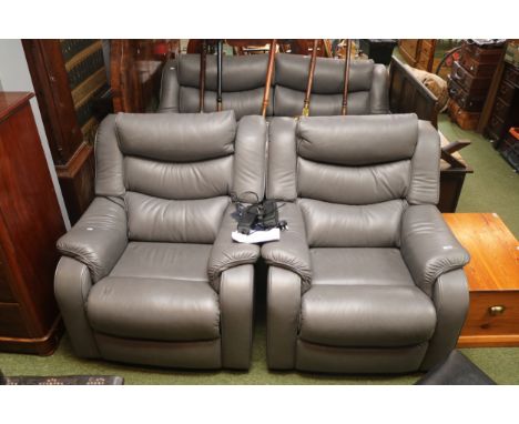 Parker Knoll 3 Piece Como Slate Leather Sofa Suite with two Power recliners Retail £4300 with original receipt (barely used)