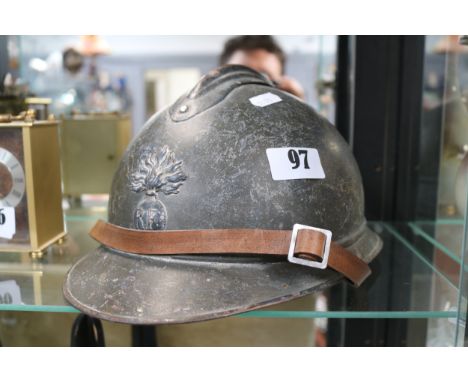 French WWI Model 1915 Adrian Helmet with RF Badge with liner 