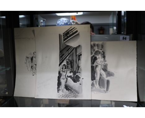 Paul Dufau (French, 1897-1989) Collection of 3 Original watercolours depicting Nude scenes