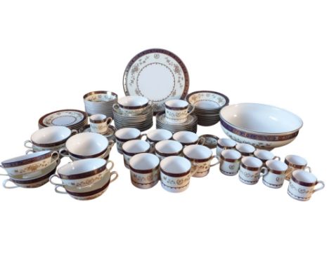 Extensive Minton Dynasty pattern service of Asprey, commissioned for the Empire Hotel Brunei with applied JP monogram