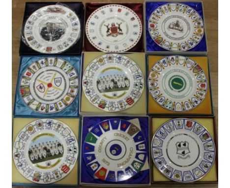 Nine Coalport &amp; Royal Grafton Fine Bone China Boxed Cricket Commemorative Plates from the 1970's and 1980's featuring Ken