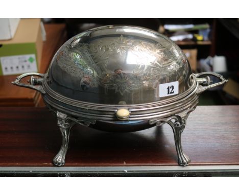 Edwardian Silver plated Ovoid warming tureen with bone handle over paw feet. 36cm in Length Registration 9BL31ZD7 