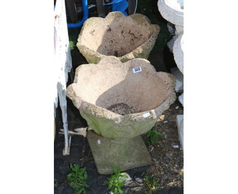 Pair of Concrete Garden Urn Planters with pedestal base 