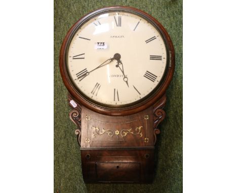 J Piggin of Norwich Brass inlaid Mahogany cased wall clock with roman numeral dial 