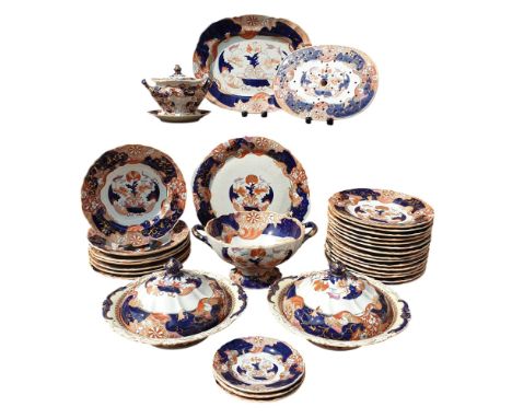 Extensive Early Masons Ironstone Dinner service pattern 2304 with Black Backstamp 