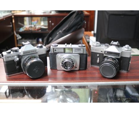 Praktica MTL 50 35mm Camera, Zenit E and a Ilford Sportsman camera