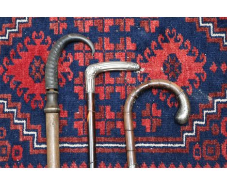 Vintage Cased Fishing Rod, Horn handled cane and 2 Silver mounted canes