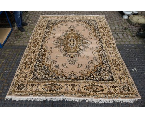 Large Modern Cream Ground Persian Style Rug with tassel ends 240 x 340cm 