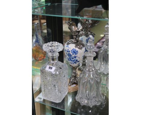 Floral decorated metal mounted ewer, 19thC Decanter and another decanter