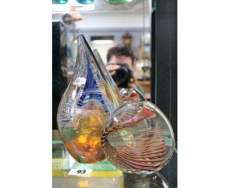 Adam Jablonski tall glass tear shaped paperweight signed to base and a Art Glass vase with signed base by Marin dated 86 