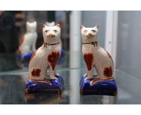 Pair of 19th Century Style Staffordshire Cats on Cushions