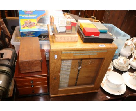 Interesting Microscope Slide collectors drawers with glazed front and a collection of related items 