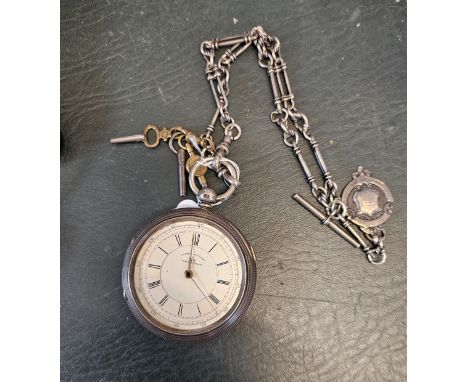 Jas Lowe Silver Pocket Chronograph pocket watch with Silver fancy link chain and Silver Fob