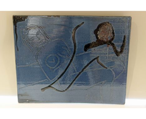 Vintage Ignacio Buxo Ceramic Wall Plaque c1960's Reclining female nude figure. Measures 35cm by 28cm.