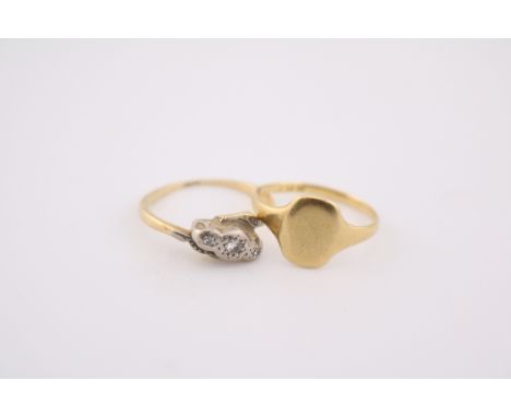 18ct Gold Signet ring and a 18ct Gold Diamond set ring 3.9g total weight 
