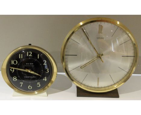 Two Vintage Clocks a Kienzle Automatic Mantle Clock Made in Germany Battery Powered Messures 18cm across and Westclox Big Ben