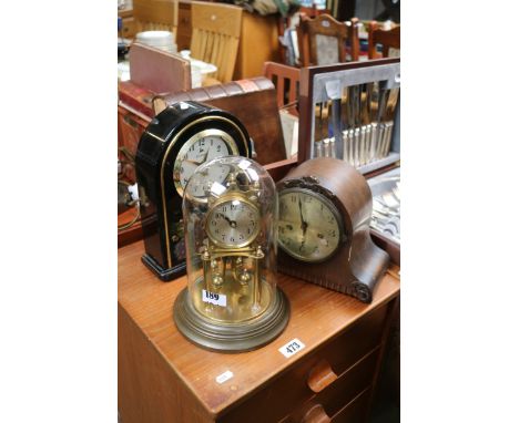 Oak Cased Junghans mantel clock, German Anniversary clock under dome and a Japanese Quartz clock