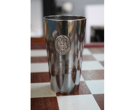 Hermann Goring Interest; Silver presentation beaker gifted to WWII General and WWI Flying Ace Friedrich Christiansen by Herma