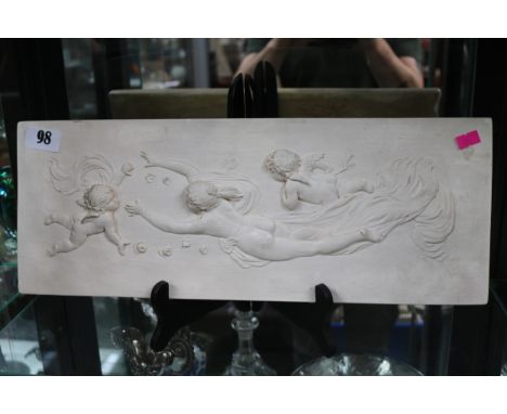 Large Rectangular art nouveau plaster Relief panel depicting Cherubs and nude 46cm in Length