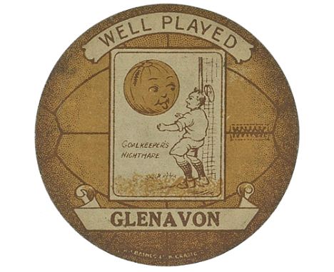 BAINES, circular football card, Well Played Glenavon, with action inset, light brown background, G