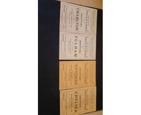 FOOTBALL, Brentford home programmes, 1945/6, v Chelsea, Tottenham, Charlton & Fulham, Football league (South), folds, G to VG