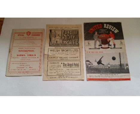 FOOTBALL, programmes, Cardiff City v Bradford, Liverpool v Arsenal (both 1947/8), Manchester United v Wolves 1949/50, G to VG