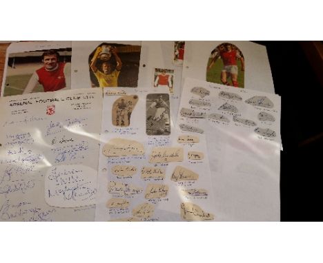 ARSENAL, signed clipped signatures, magazine photos, trade cards etc., inc. Bob Wilson, Barnes, Compton, Mee, Logie, Dodgin, 