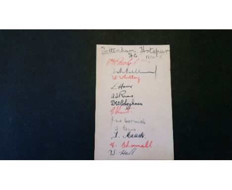 FOOTBALL, signed album page by 1934/5 Tottenham Hotspur, 3 x 5, inc. Nichols, Whatley, Howe, Rowe, Hall etc., 12 signatures (