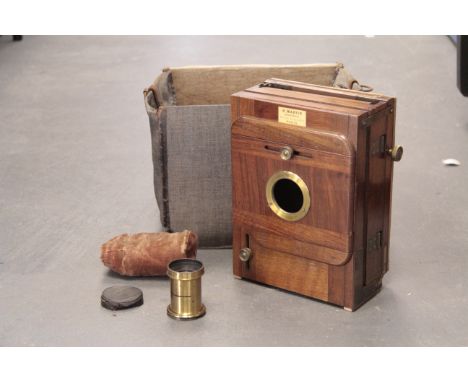 A H. Martin Wooden Tailboard Camera, with unmarked Waterhouse stop brass lens, with four DDS