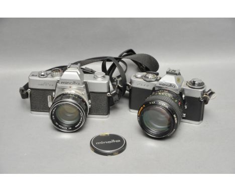 A Minolta XD7 SLR Camera, with Rokkor-X f/1.7 85mm lens, together with SRT101, with f/1.4 58mm lens (2)