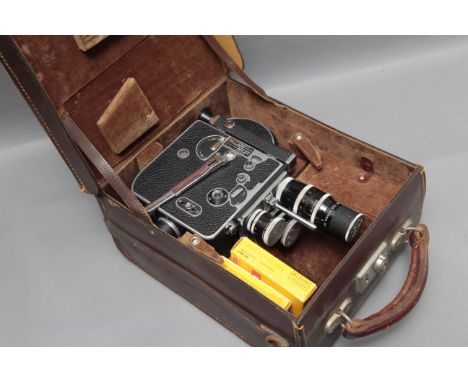 A Bolex H16 Cine Camera, with three Kern lenses including Yvar f/2.8 75mm, in maker's case