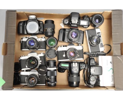 A Good Selection of Various Cameras, including Minolta Dynax 5000, with AF f/1.7 50mm, Canon TX, Nikon Nikkormat FTn and more
