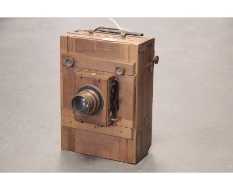 An Unmarked Continental Wooden Tailboard Camera, marked 'Normal DMR Paris', with E. Krauss Protar Zeiss f/12.5 350mm lens