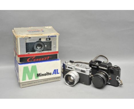 A Rolleiflex SL35M SLR Camera, together with a Minolta AL, Yashica Electro 35 GS and Canon Canonet (4)