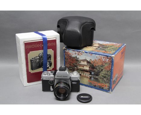 A Ricoh TLS 401 SLR Camera, in maker's case and box, together with two other cameras (a lot)