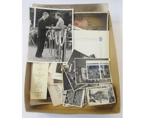 Quantity of mid-century photographs to include three photographs of the late Queen Elizabeth II at a reception, early 1950's,